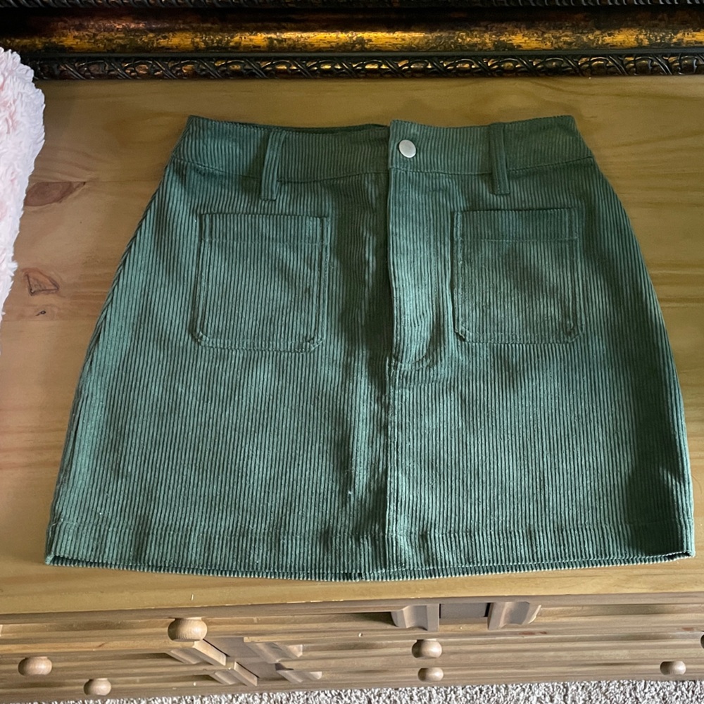 Altar'd State Green Mini Skirt with Front Pockets